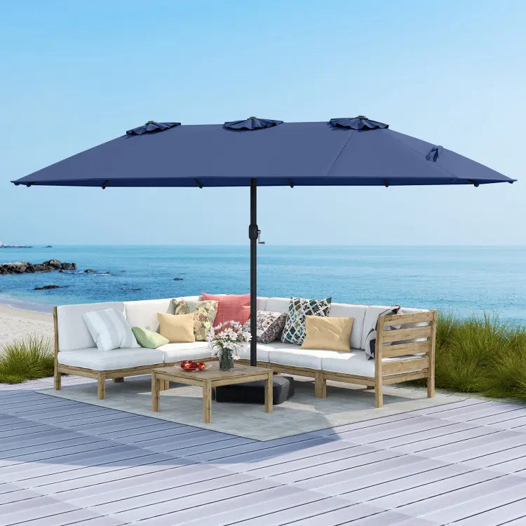 Modernein Double-Sided Patio Umbrella with Solar Light and Base