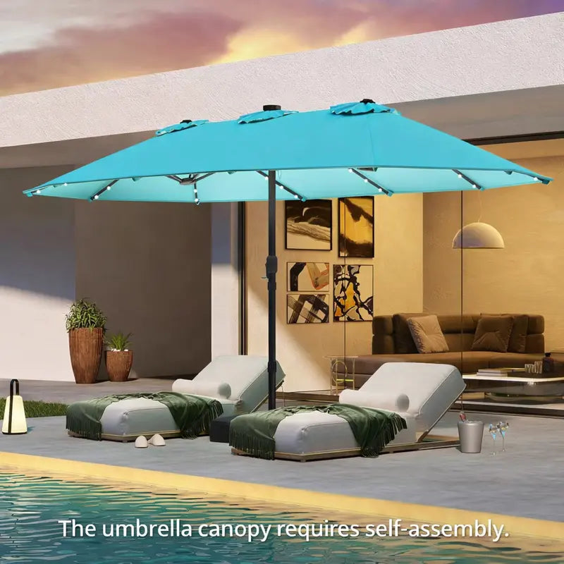 Modernein Double-Sided Patio Umbrella with Solar Light and Base