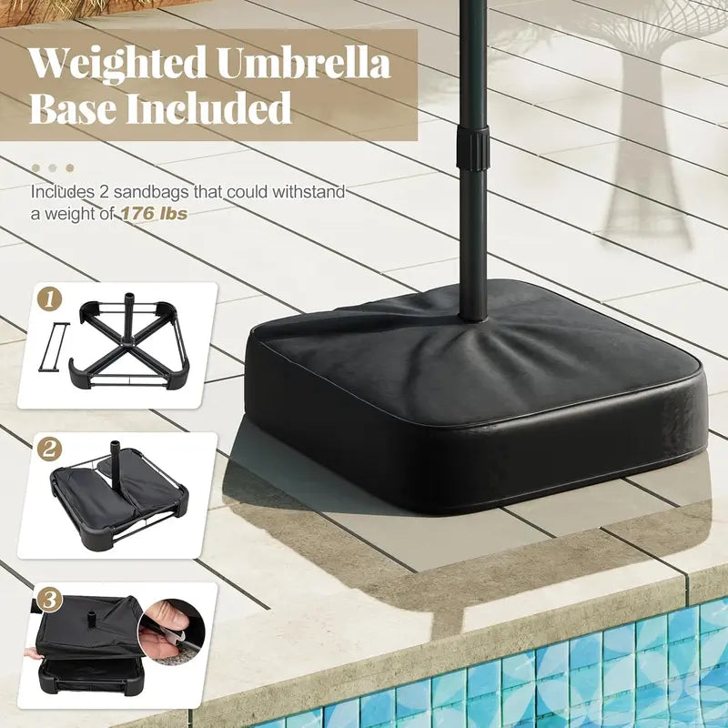 Modernein Double-Sided Patio Umbrella with Solar Light and Base