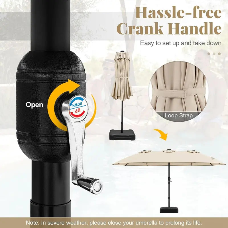 Modernein Double-Sided Patio Umbrella with Solar Light and Base
