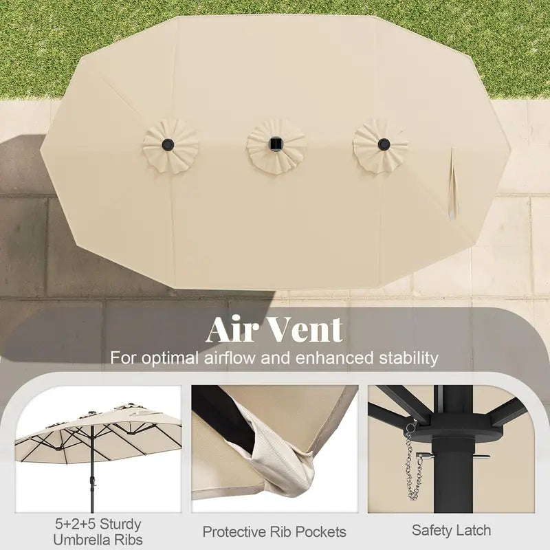 Modernein Double-Sided Patio Umbrella with Solar Light and Base
