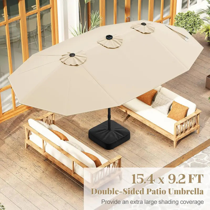 Modernein Double-Sided Patio Umbrella with Solar Light and Base