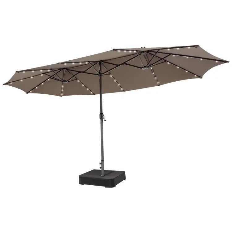 Modernein Double-Sided Patio Umbrella with Solar Light and Base