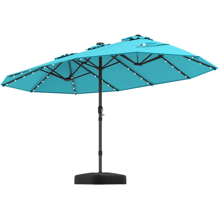 Modernein Double-Sided Patio Umbrella with Solar Light and Base