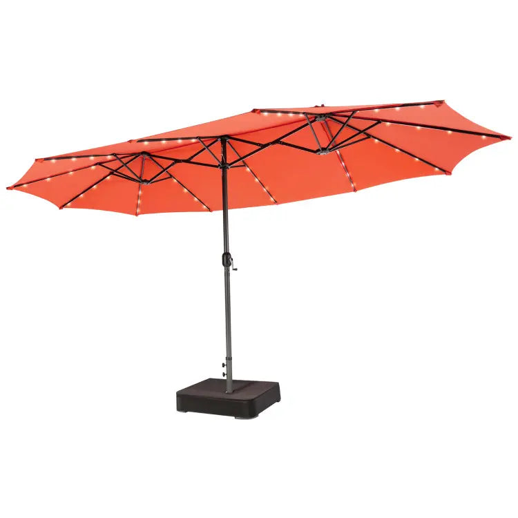 Modernein Double-Sided Patio Umbrella with Solar Light and Base