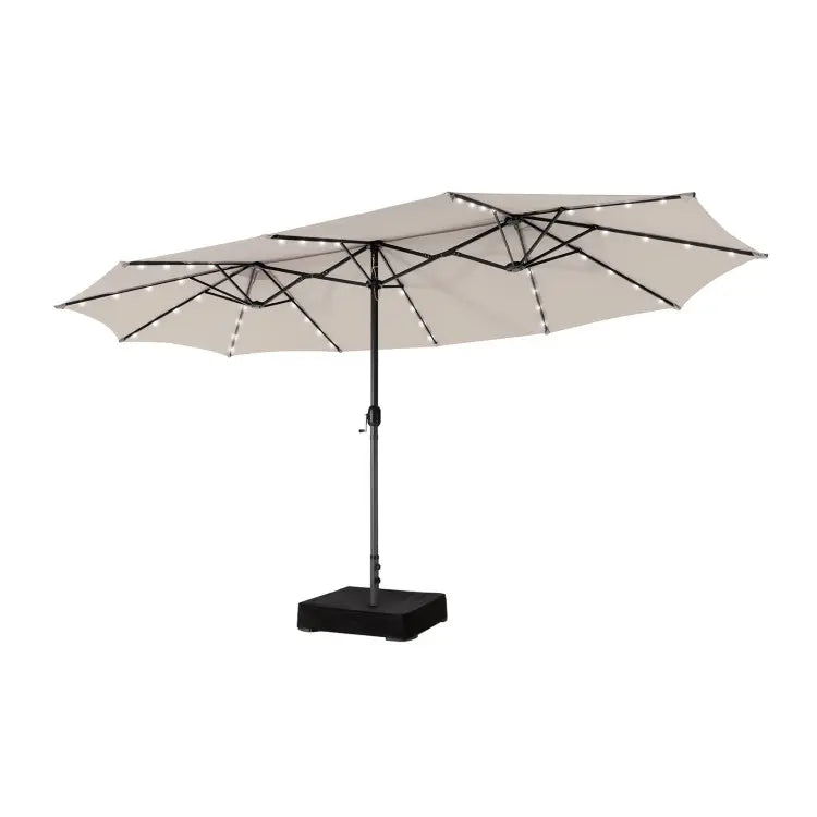Modernein Double-Sided Patio Umbrella with Solar Light and Base