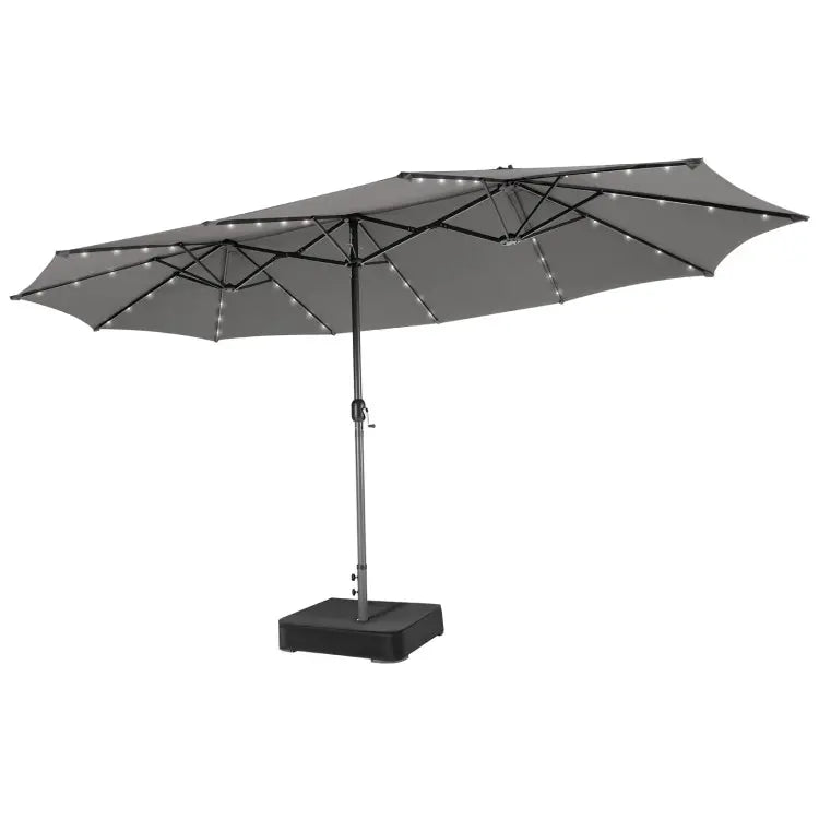 Modernein Double-Sided Patio Umbrella with Solar Light and Base